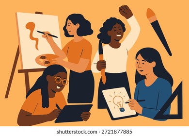 Ilustración vectorial de Colaboración de Mujeres Artistas Creativas