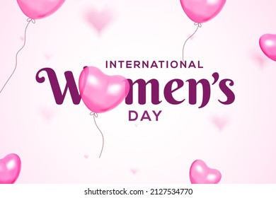 Creative Women's day design with Glossy pink balloons and text