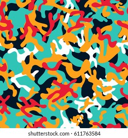 Creative Woodland Camouflage seamless patterns. Modern Trendy Colors. Vector Illustration.