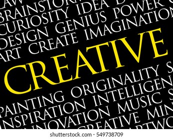 Creative word cloud collage, creative business concept background