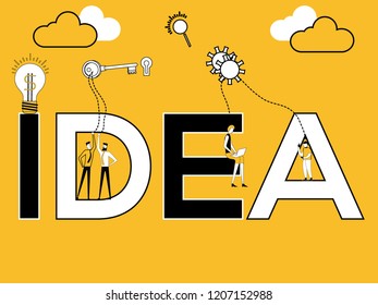 Creative word concept IDEA and people doing multiple things