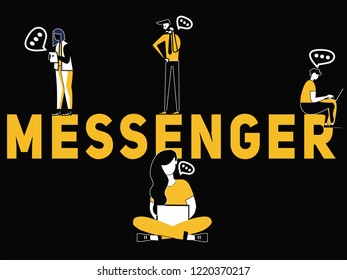 Creative Word concept Messenger and People doing technical things