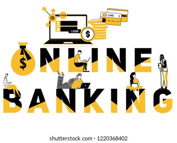 Creative Word concept Online Banking and People activity