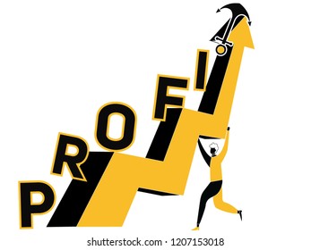 Creative word concept Profit and people holding up graph
