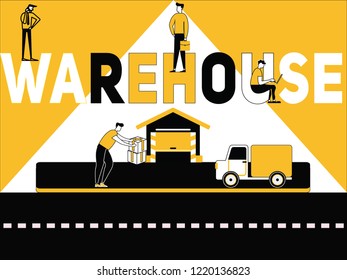 Creative Word concept Warehouse and People doing things
