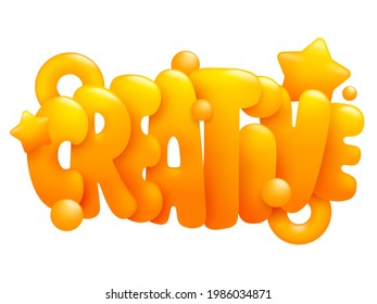 Creative word lettering typography in 3d cartoon style. Vector illustration