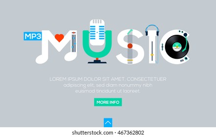 Creative word for online music and other, lettering on gray background.