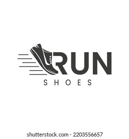 Creative word sign illustration logo, R to run shoe icon logo template.