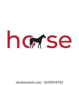 Creative Wordplay Horse Logo Design Black Silhouette Horse Within The Word Horse Artistic Graphic With Red Lettering