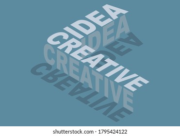 Creative words and idea in isometric on blue background.