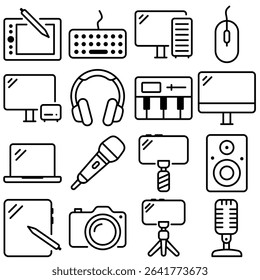 Creative Work Essentials Icon Set Outline Style