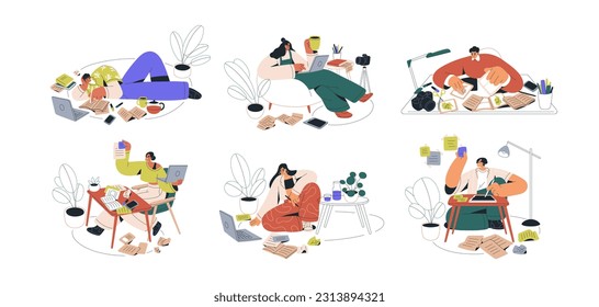 Creative work, idea generation, creativity in business concept. Inspired people creating, planning, developing project. Creation process. Flat graphic vector illustrations isolated on white background