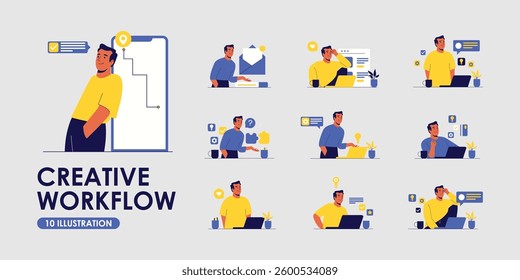 Creative Workflow Illustration with Male Character Working