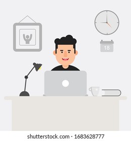Creative working from home illustration concept for employees who may be at risk of being exposed to coronavirus (covid-19). concept of social distancing by stay at home to avoid virus pandemic spread