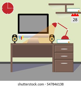 Creative workplace, concept vector background. Illustration