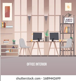 creative workplace modern open space empty nobody office interior contemporary co-working center flat horizontal