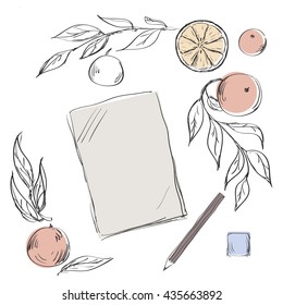 Creative workplace with paper.