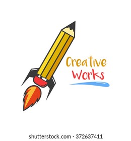 Creative works, pencil rocket vector illustration