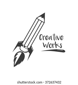 Creative works, pencil rocket vector illustration