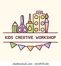 Creative workshop for children logo in cartoon style