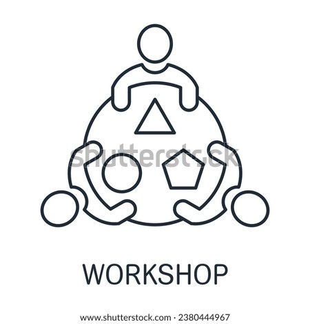 Creative Workshop. People with different ideas, proposals.Vector linear icon isolated on white background.