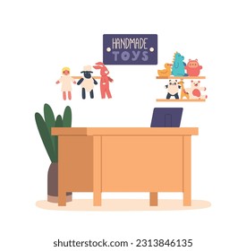 Creative Workshop With A Table and Laptop, Interior Where Artisans Skillfully Craft Handmade Toys, Vector Illustration