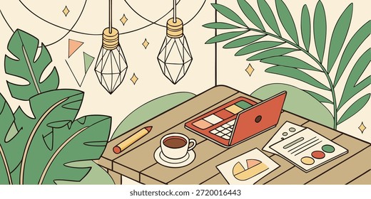 Espacio de trabajo creativo con café y Inspiración