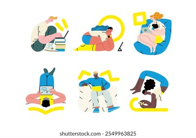 Creative workspace, modern flat vector concept illustration of a person working with a computer Remote work, flexibility, independence, efficiency, mobility, synergy, freedom