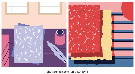 Creative Workspace with Patterned Papers.