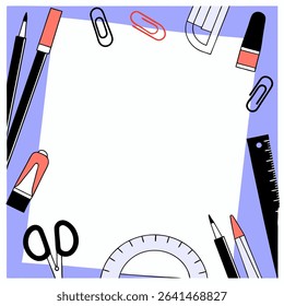 Creative workspace with stationery and empty paper perfect for design projects