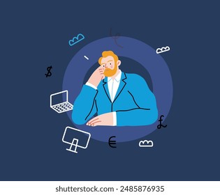 Creative Workspace: Video Conference, modern flat vector concept illustration of person engaging in virtual business meeting Connectivity, collaboration, digital interaction, remote work, productivity