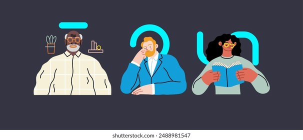 Creative Workspace: Video Conference, modern flat vector concept illustration of person engaging in virtual business meeting Connectivity, collaboration, digital interaction, remote work, productivity