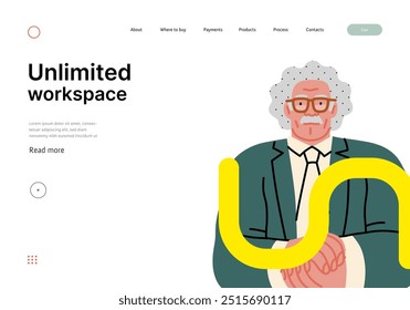 Espaço de trabalho criativo: videoconferência, conceito de vetor plano moderno ilustração de pessoa se envolvendo em reunião de negócios virtuais Conectividade, colaboração, interação digital, trabalho remoto, produtividade