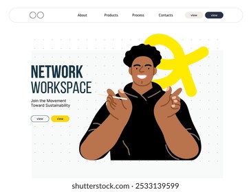 Espacio de trabajo Video creativo: Conferencia, ilustración moderna del concepto de Vector plano de la persona que participa en reuniones de negocios virtuales Conectividad, colaboración, interacción digital, trabajo remoto, productividad