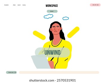 Creative Workspace: Video Conference, modern flat vector concept illustration of person engaging in virtual business meeting Connectivity, collaboration, digital interaction, remote work, productivity