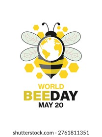 Creative World Bee Day illustration with bee and globe symbol, highlighting pollinator importance, nature balance, and global awareness.