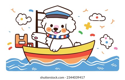 Creative World of Cartoon Puppies, Navy Caps, and Ships