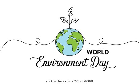 Creative World Environment Day Typography Design with Earth Globe and Leaf Illustration for Eco Friendly Nature Conservation Awareness Campaign