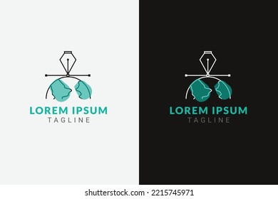 Creative World logo concept combining a pen tool and a world in outline style with a blue accent. Vector logo template for branding in  graphic design, illustration, education, creativity and more