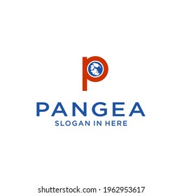 diseño del logotipo de pangea en el mundo creativo y plantilla de vector del globo