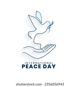 creative world peace day poster with line art dove bird and olive vector