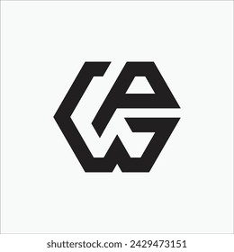 Creative WP or PW initial monogram hexgonal shape pattern logo design