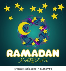 Creative wreath with stars and moon for Islamic Festival Ramadan Kareem.