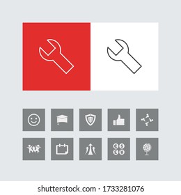 Creative wrench Line Icon with Bonus Icons. 
