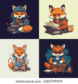Creative writer fox mascot character for a book publisher.