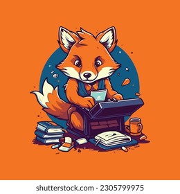 Creative Writer Fux Mascot Figur für einen Buchverlag.