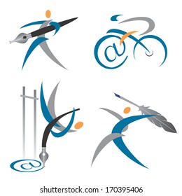 Creative Writer icons Colorful Icons and symbols on the theme of writing and e-mail. Vector illustration. 