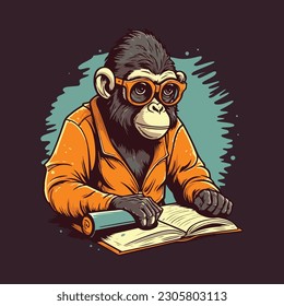 Creative writer monkey geek mascot character for a book publisher.