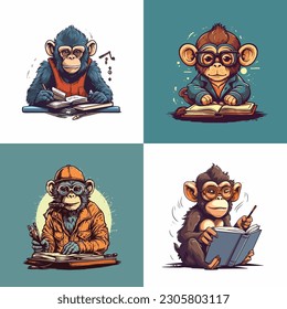 Creative writer monkey geek mascot character for a book publisher.