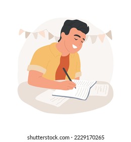 Creative writing assignment isolated cartoon vector illustration. Creative assignment, student writing on topic of interest, language arts, communicate idea in written form vector cartoon.